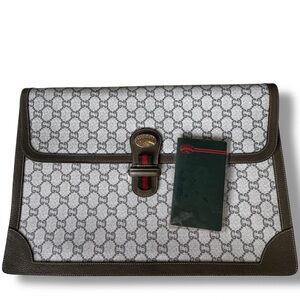 Vintage Gucci GG Supreme Plus Portfolio Briefcase w/ Dust Bag & Certificate 80s